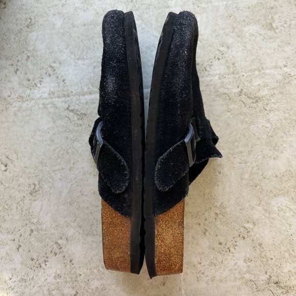 Birkenstock Boston Black Suede Clogs Size Women 10 Men 8 Adjustable Strap - Picture 9 of 10
